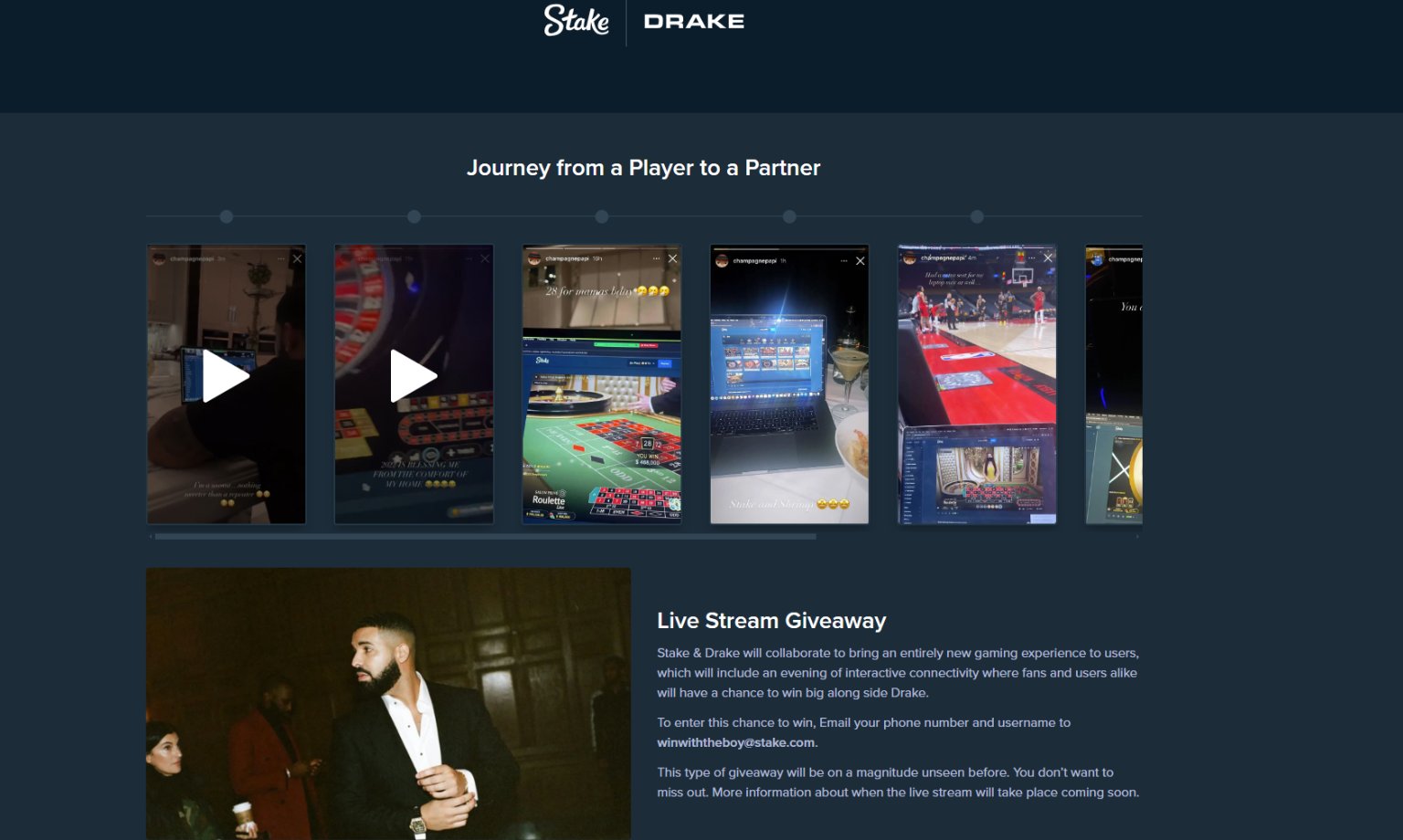 Stake casino har et kommersiell samarbeid med rapperen Drake